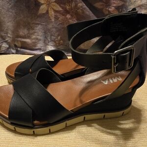 MIA Black and Brown Sandals with Adjustable Straps